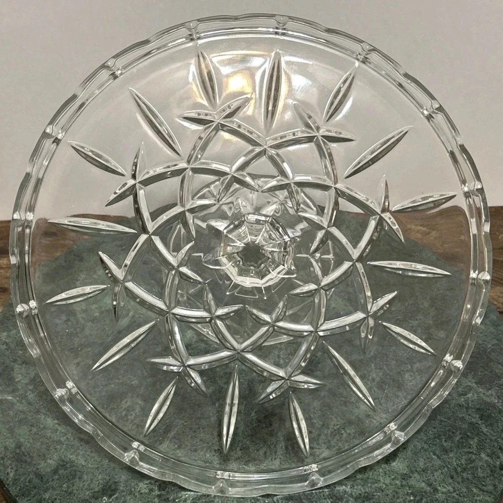Gorham Lady Anne Clear Pressed Glass Pedestal Cake Stand Starburst Scalloped Rim
